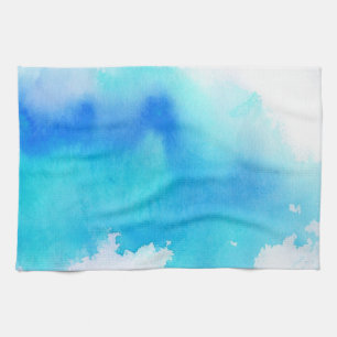 Blauwe plek, waterverf abstracte hand geschilderd theedoek