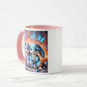 Blauwe pluggins en violets met kernen. mok (Voorkant links)