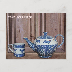 Blauwe Pluimvee Theepot En Kop Briefkaart