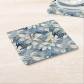 Blauwe Poinsettia Elegantie Kartonnen Onderzetters (Schuin)