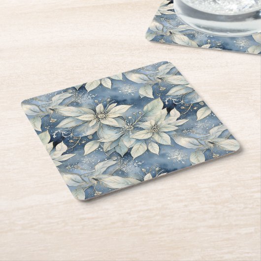 Blauwe Poinsettia Elegantie Kartonnen Onderzetters (Schuin)