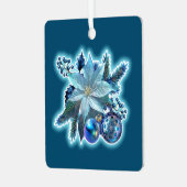 Blauwe Poinsettia Joy Metalen Ornament (Voorkant links)