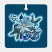 Blauwe Poinsettia Joy Metalen Ornament (Achterkant)