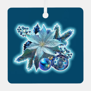 Blauwe Poinsettia Joy Metalen Ornament