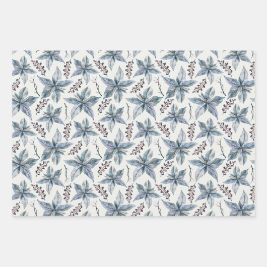  Blauwe Poinsettia Kerst Inpakpapier Vel (Voorkant 2)