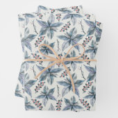  Blauwe Poinsettia Kerst Inpakpapier Vel (In situ)