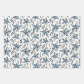 Blauwe Poinsettia Kerst Inpakpapier Vel (Voorkant)