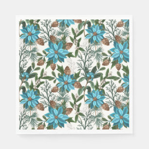 Blauwe Poinsettia's En Dennen Servet