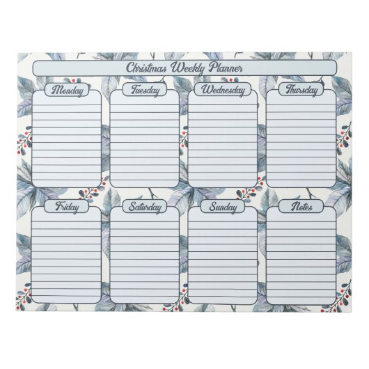 Blauwe Poinsettias Kerst Weekplanner Notitieblok (Voorkant)