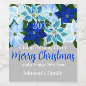 Blauwe Poinsettias Vrolijk Kerstfeest Wijn Etiket (Enkel label)