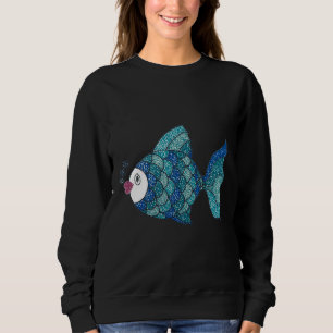 Blauwe pointillisme vis trui