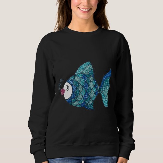 Blauwe pointillisme vis trui (Voorkant)