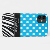 Blauwe poka Dots Zebra Stripes Black Name Case-Mate iPhone Case (Achterkant (horizontaal))