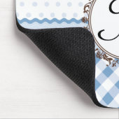 Blauwe pokadots, cheques en strips met monogram muismat (Hoek)