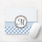 Blauwe pokadots, cheques en strips met monogram muismat (Met muis)