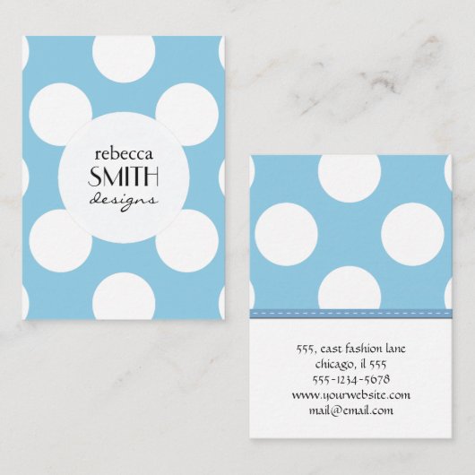 Blauwe pokadots, poolvlek, Stippen, gedopt Visitekaartje (Voorkant / Achterkant)