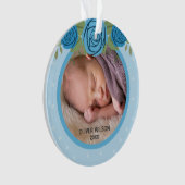 Blauwe pokstip Rozen Baby eerste kerstfoto Ornament (voorkant)