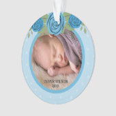Blauwe pokstip Rozen Baby eerste kerstfoto Ornament (voorkant)