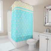 Blauwe pokstippen en geel schoengordijn douchegordijn (In situ)