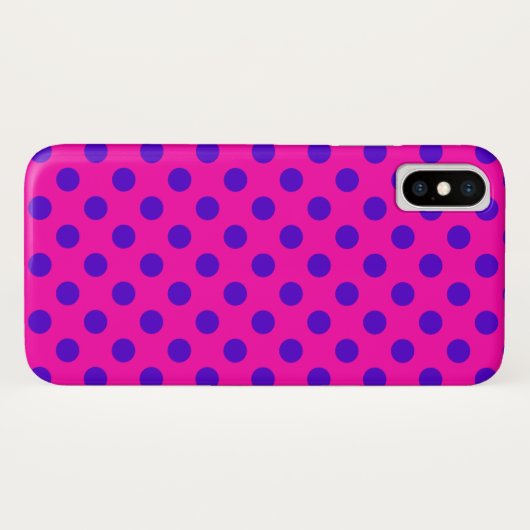 Blauwe pokstippen op fuchsia Case-Mate iPhone case (Achterkant (horizontaal))