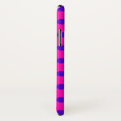 Blauwe pokstippen op fuchsia Case-Mate iPhone case (Achterkant / rechts)