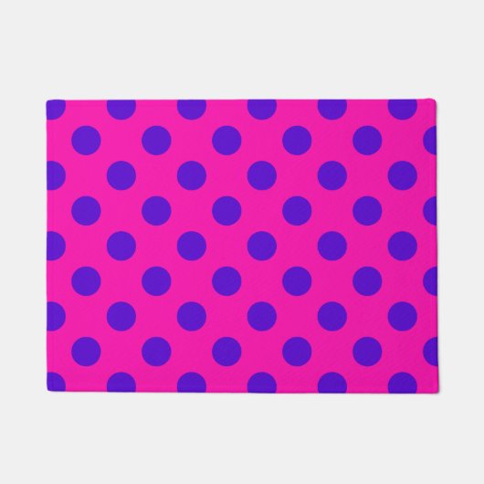 Blauwe pokstippen op fuchsia deurmat (Voorkant)