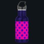 Blauwe pokstippen op fuchsia waterfles<br><div class="desc">Blauwe pokstippen op fuchsia</div>