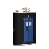 Blauwe politiedoos Groter op de erlenmeyer van de  Heupfles (Rechts)