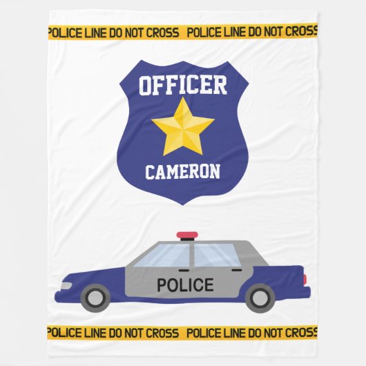 Blauwe politiewagen en papieren kenteken fleece deken (Voorkant)