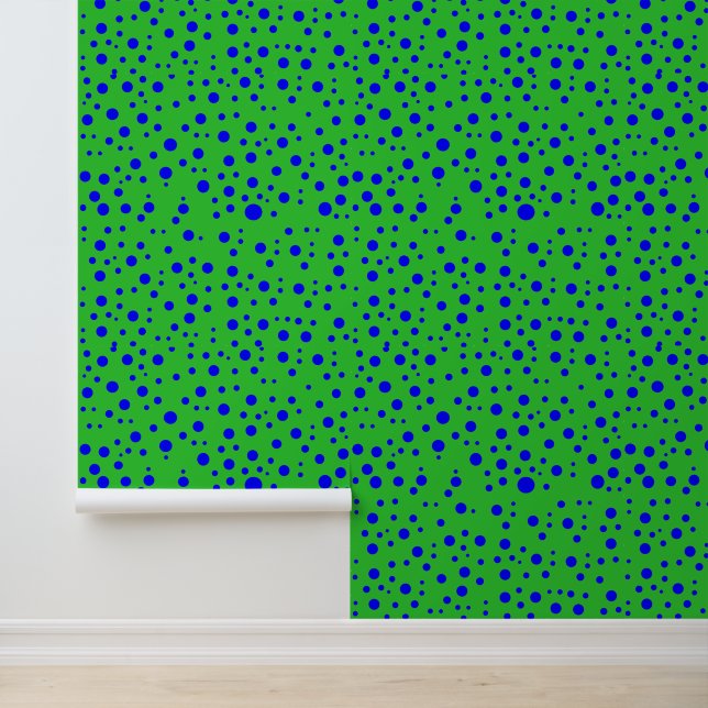 Blauwe Polk Stippen - Vintage Groen Behang (Applicatie)