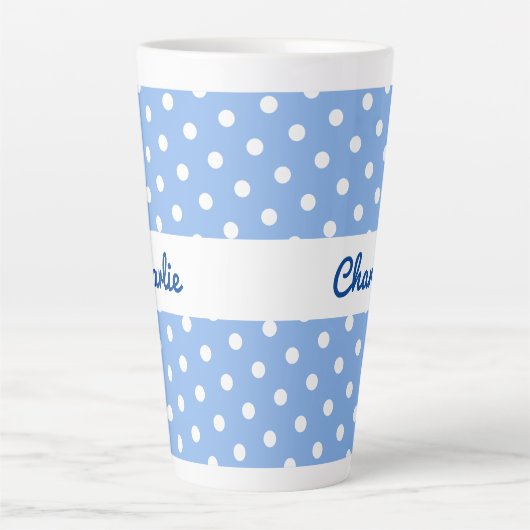 Blauwe Polka Dot Patroon Stijlvolle aangepaste naa Latte Mok (Voorkant)
