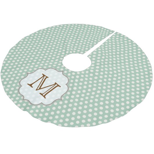 Blauwe Polka Dot Print Monogram Initialen boomrok Kerstboom Rok (Gekanteld)