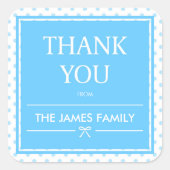 Blauwe Polka Dots & Lint Dank u Vierkante Sticker (Voorkant)