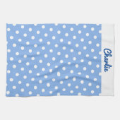 Blauwe Polka Dots Patroon Stijlvol gepersonaliseer Theedoek (Horizontaal)