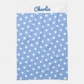 Blauwe Polka Dots Patroon Stijlvol gepersonaliseer Theedoek (Verticaal)