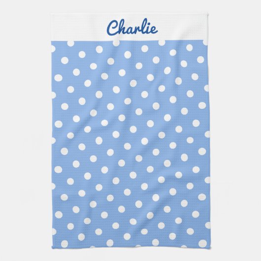 Blauwe Polka Dots Patroon Stijlvol gepersonaliseer Theedoek (Verticaal)
