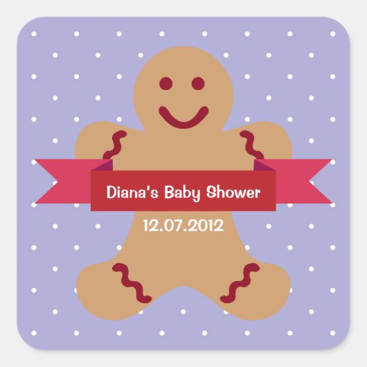 Blauwe polka gingerbrood, baby shower label (Voorkant)