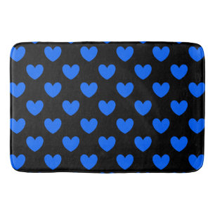 Blauwe polka harten in zwart badmat