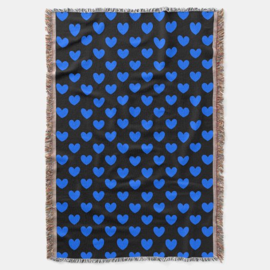 Blauwe polka harten in zwart deken (Voorkant Verticaal)