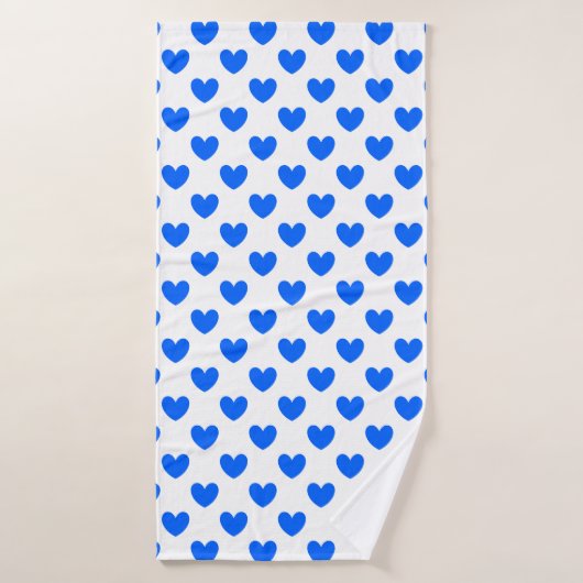 Blauwe polka harten wit badhanddoek (Badhanddoek)