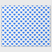 Blauwe polka harten wit cadeaupapier (Vlak)