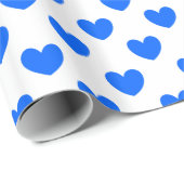 Blauwe polka harten wit cadeaupapier (Rol Hoek)