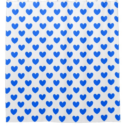 Blauwe polka harten wit douchegordijn (Voorkant)