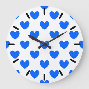 Blauwe polka harten wit grote klok