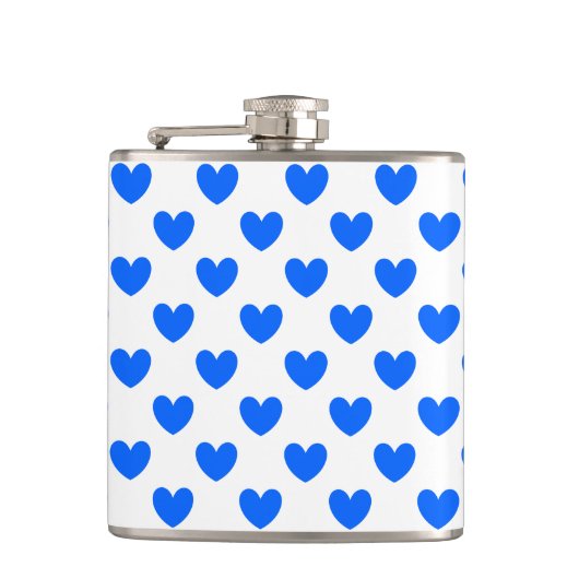 Blauwe polka harten wit heupfles (Voorkant)