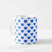 Blauwe polka harten wit koffiemok (Voorkant links)