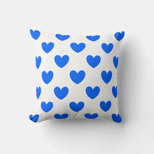 Blauwe polka harten wit kussen (Voorkant)