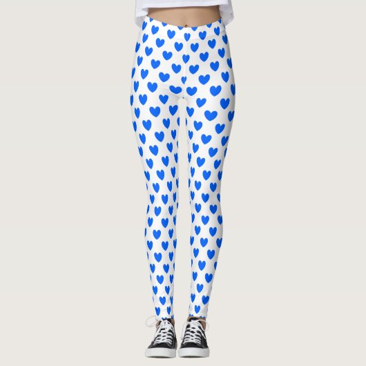 Blauwe polka harten wit leggings (Voorkant)