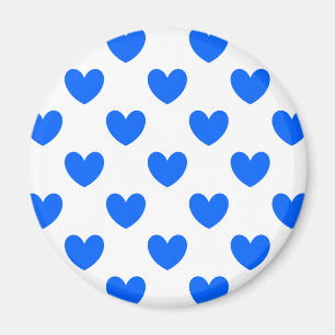 Blauwe polka harten wit magneet