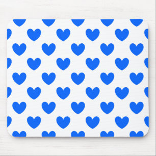 Blauwe polka harten wit muismat
